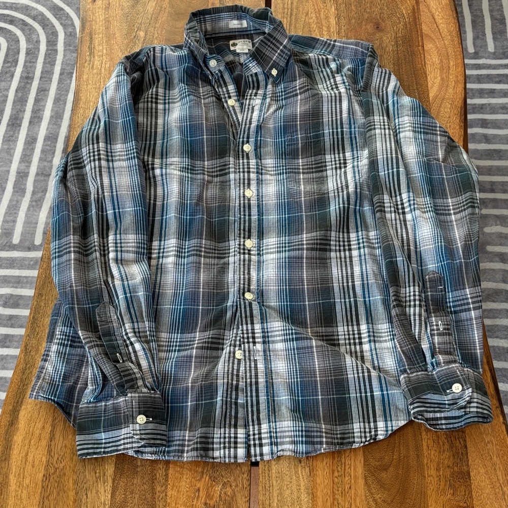 J. Crew Men's Blue and Gray Plaid Casual Shirt